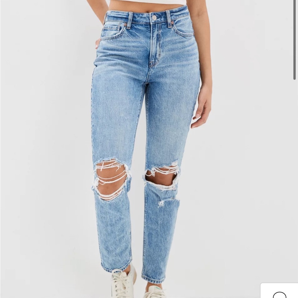 American Eagle - Real Good AE Strigid Ripped Mom Jean in Blown Out Blue